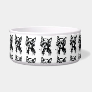 Cool Dog headphones Cute Pets Black and white ink Bowl