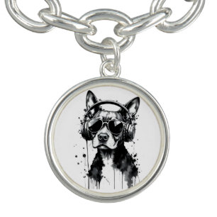 Cool Dog headphones Cute Pets Black and white ink Bracelet