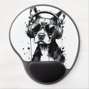 Cool Dog headphones Cute Pets Black and white ink Gel Mouse Pad