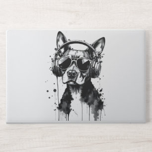 Cool Dog headphones Cute Pets Black and white ink HP Laptop Skin