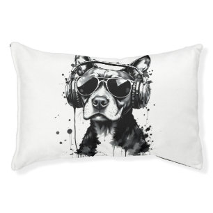 Cool Dog headphones Cute Pets Black and white ink Pet Bed