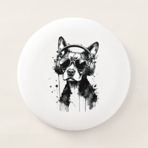 Cool Dog headphones Cute Pets Black and white ink Wham-O Frisbee