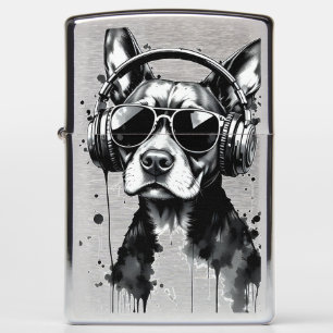 Cool Dog headphones Cute Pets Black and white ink Zippo Lighter