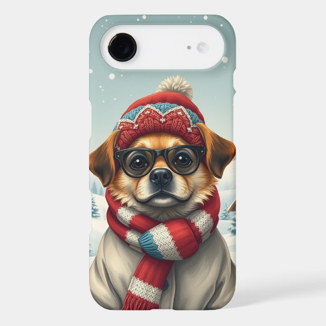 Cool Dog in Preppy Winter Attire and Hat   iPhone Case (Back)