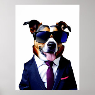 Cool dog in sunglasses and suit, Dog Businessman Poster