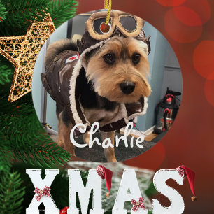 Cool Dog Pilot Photo,Merry Christmas,Personalize Ceramic Ornament
