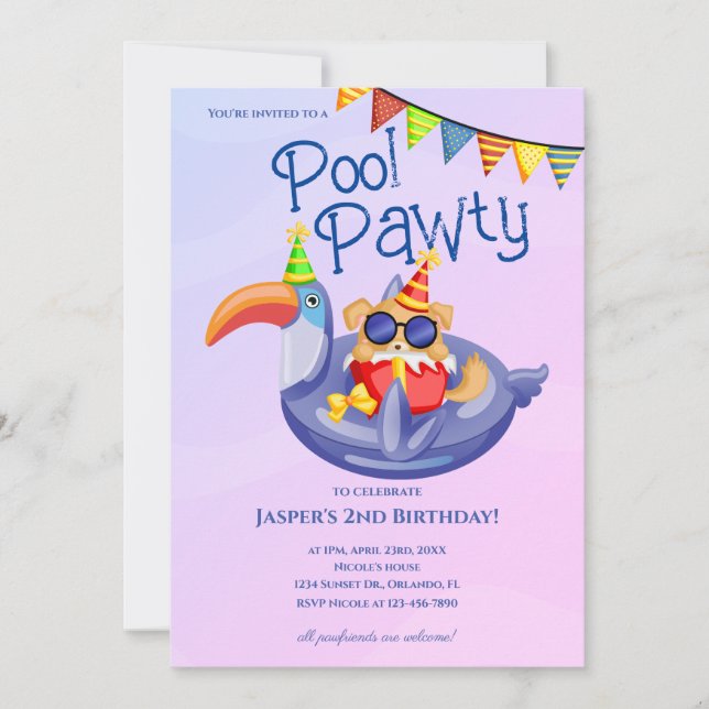 Cool Dog Pool Party Birthday Invitation (Front)