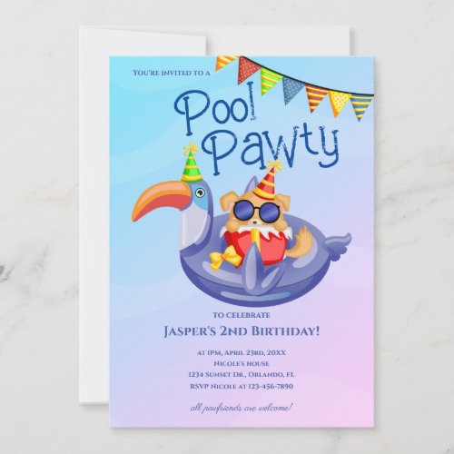Cool Dog Pool Party Birthday Invitation