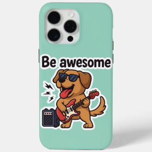 Cool Dog Rocking Guitar Sticker Be Awesome Vibes iPhone 15 Pro Max Case