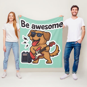Cool Dog Rocking Guitar Sticker Be Awesome Vibes Fleece Blanket