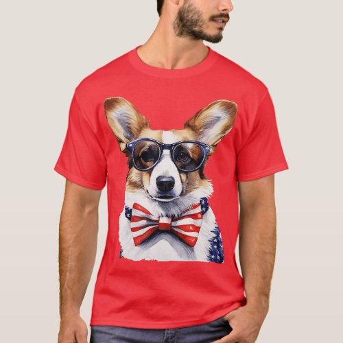 Cool Dog Shirt 4th of July USA American Flag tee 