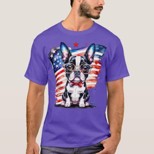 Cool Dog Shirt 4th of July USA American Flag tee 