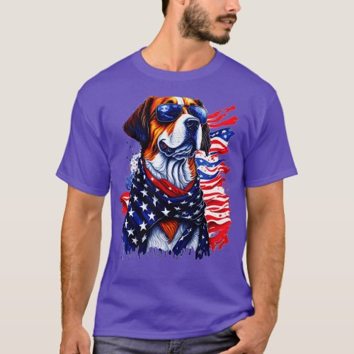 Cool Dog Shirt 4th of July USA American Flag tee 