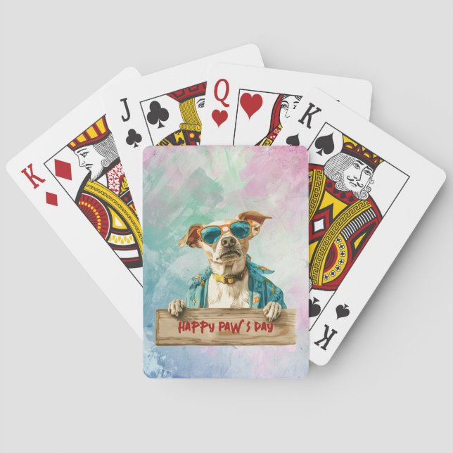 Cool Dog Sunglasses Happy Paw's Day  Poker Cards (Back)