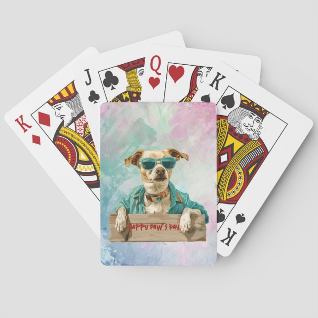 Cool Dog Sunglasses Happy Paw's Day  Poker Cards (Back)