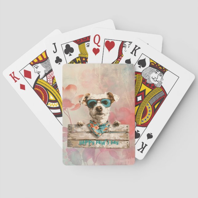 Cool Dog Sunglasses Happy Paw's Day  Poker Cards (Back)