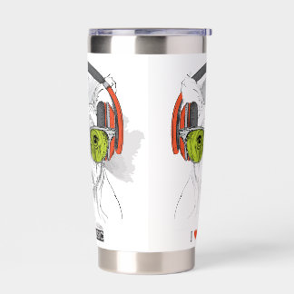 Cool Dog with Headphones Music Water Bottle Insulated Tumbler