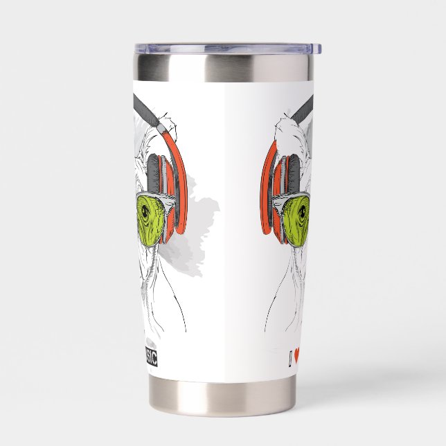 Cool Dog with Headphones Music Water Bottle Insulated Tumbler (Left)