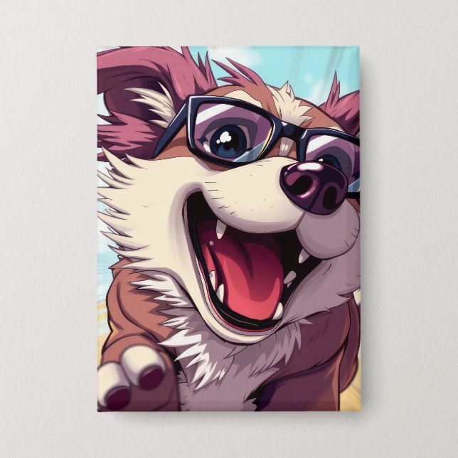 Cool Dog with Sunglasses Button (Front)