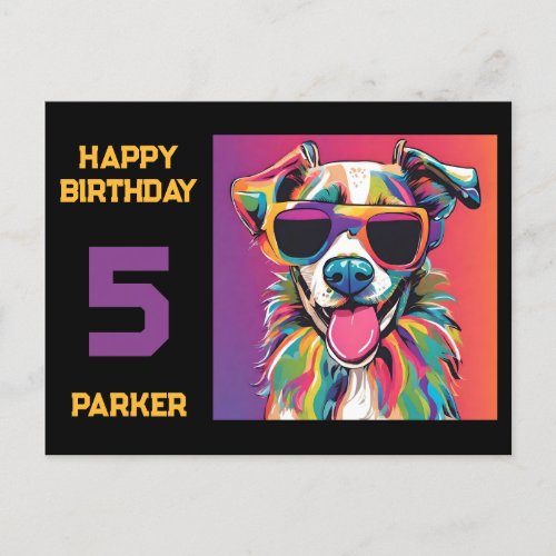 Cool dog with sunglasses colorful birthday postcard