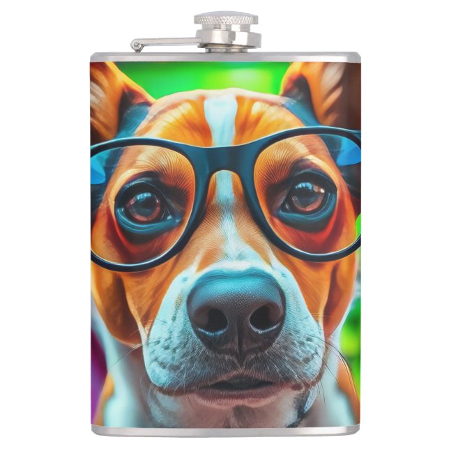 Cool Dog with Sunglasses Flask (Front)
