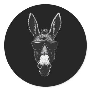 Cool Donkey with Shades – Monochrome Style Classic Round Sticker