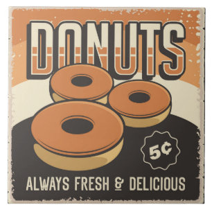 Cool donut retro vintage ceramic tile