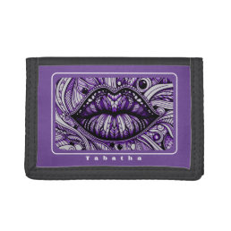 Cool Doodle Art Purple White Black Trifold Wallet