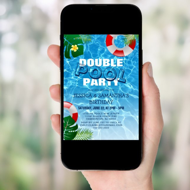 Cool Double Pool Party | Joint Birthday Party Invitation (Front Digital)