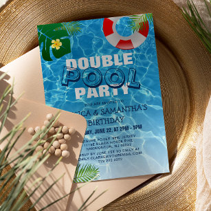 Cool Double Pool Party   Joint Birthday Party Invitation