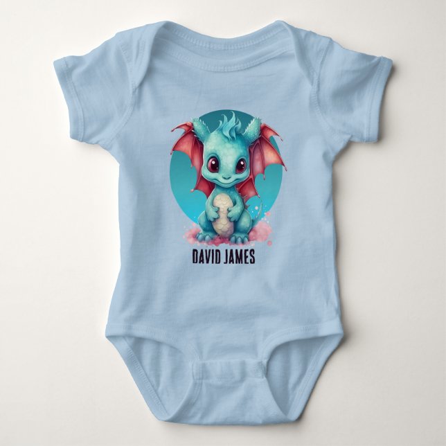 cool dragon add name unisex baby bodysuit (Front)