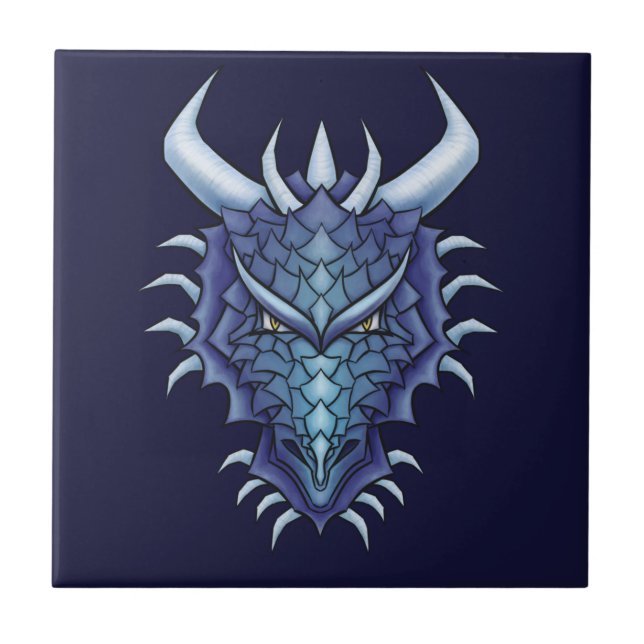 Cool Dragon Art - Purple  Blue Magical Dragon Head Ceramic Tile (Front)