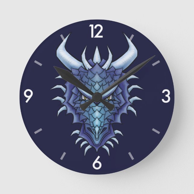 Cool Dragon Art - Purple  Blue Magical Dragon Head Round Clock (Front)