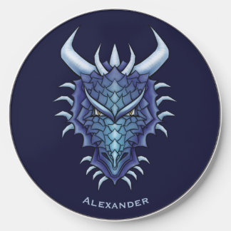 Cool Dragon Head Blue Fantasy DND Name Wireless Charger