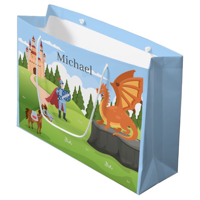 Cool dragon knight lovers add name large gift bag (Front Angled)