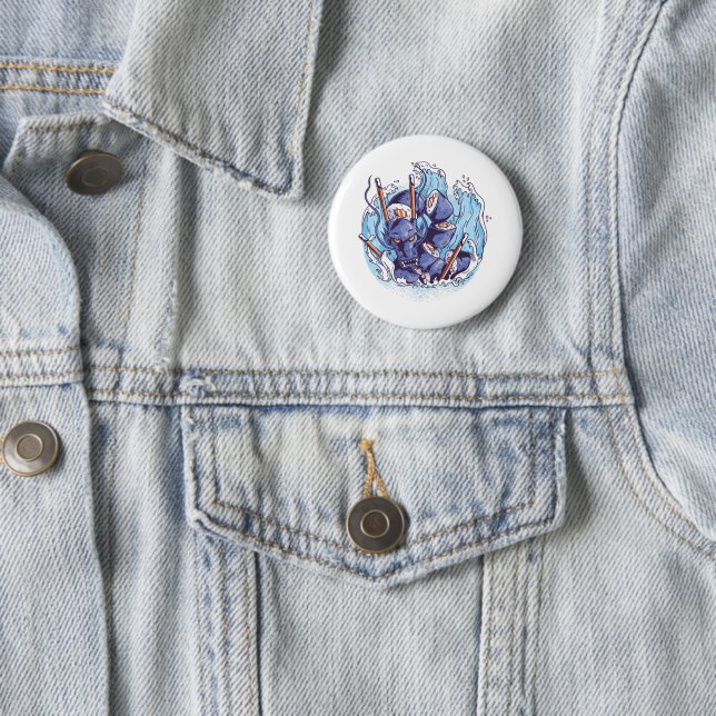Cool Dragon SUSHI Anime Graphics Manage Foodie Art Button (In Situ)