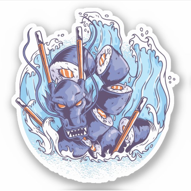 Cool Dragon SUSHI Anime Graphics Manage Foodie Art Sticker (Front)