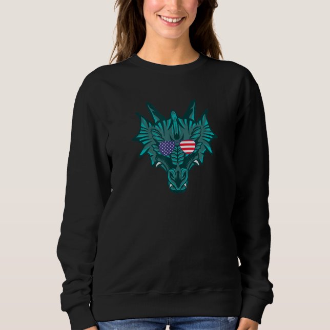 Cool Dragon Wearing Usa Flag Sunglasses Us America Sweatshirt (Front)