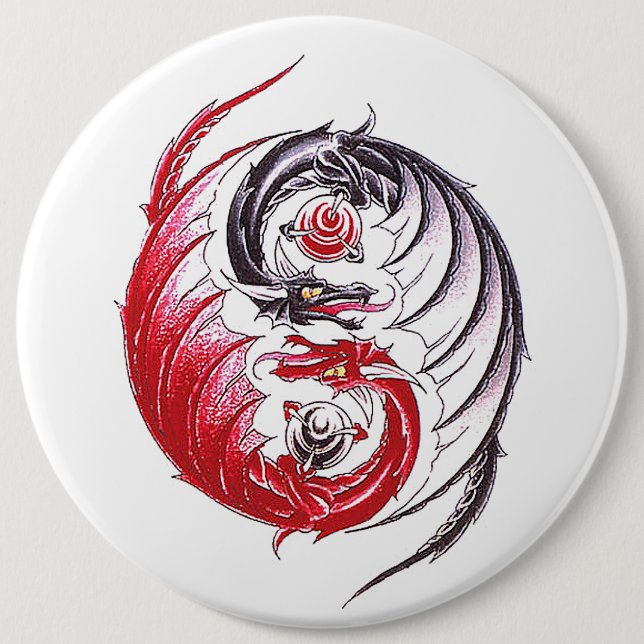 Cool Dragon Yin Yang tattoo Pinback Button (Front)