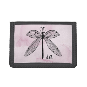 Cool Dragonfly Cottagecore Pink Monogram Tri-fold Wallet
