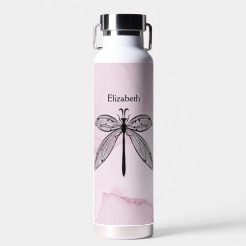 Cool Dragonfly Cottagecore Pink Name Water Bottle