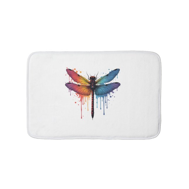 Cool Dragonfly on colorful painted Dragonfly Bath Mat (Front)