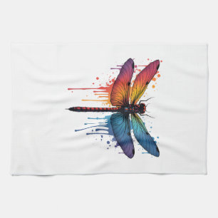 Cool Dragonfly on colorful painted Dragonfly Kitchen Towel