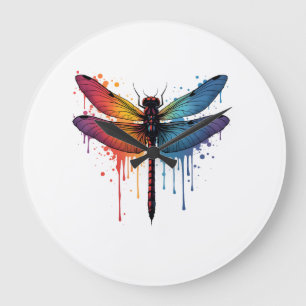 Cool Dragonfly on colorful painted Dragonfly Large Clock