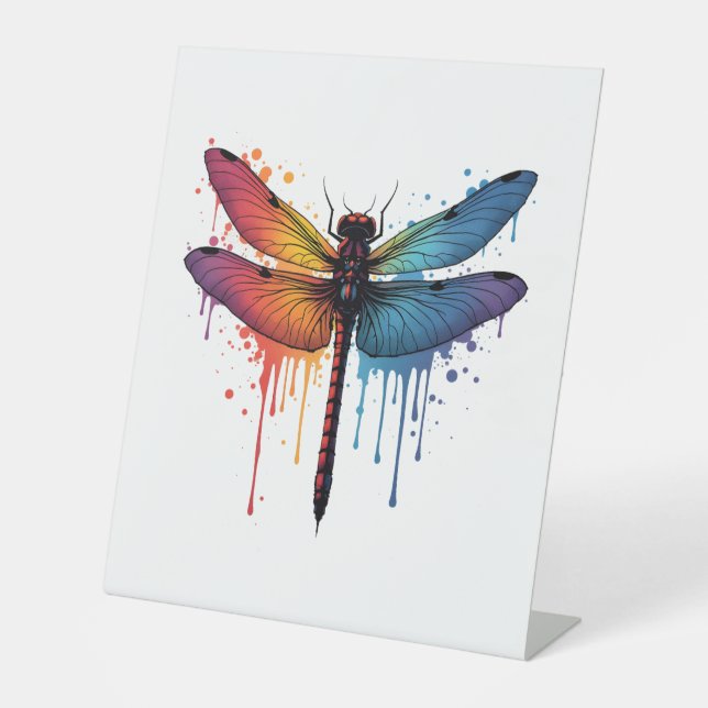 Cool Dragonfly on colorful painted Dragonfly Pedestal Sign (Front)
