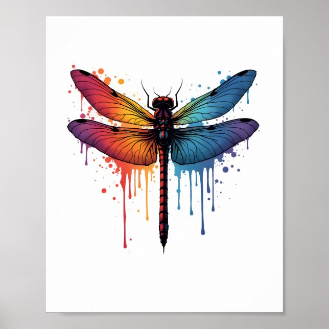 Cool Dragonfly on colorful painted Dragonfly Poster (Front)
