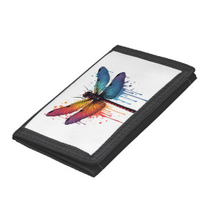 Cool Dragonfly on colorful painted Dragonfly Tri-fold Wallet