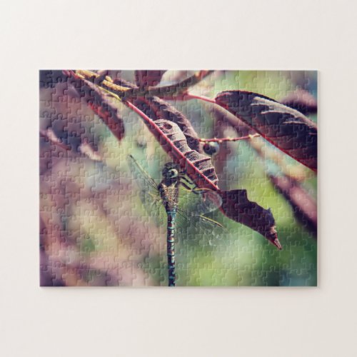 Cool Dragonfly on Purple Leaf Nature Jigsaw Puzzle