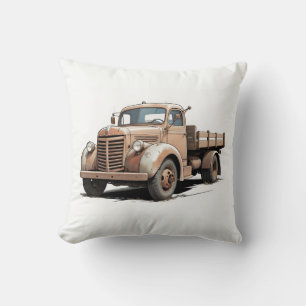 Cool Drawing of an Old Brown Flatbed/Pickup Truck Throw Pillow