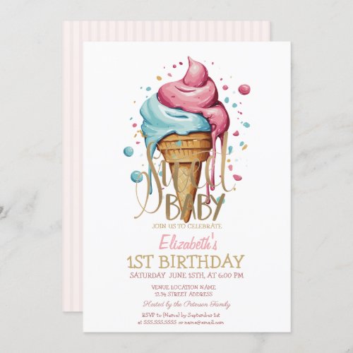 Cool Dripping Ice Cream Striped Birthday  Invitation